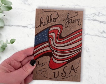 Hello from the USA Postcards / Greetings from America Patriotic Cards for Memorial Day or 4th of July, MNJohn USA themed postcards