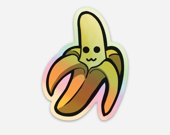 Cute Banana Rainbow Holographic Vinyl Sticker / Shiny Kawaii Aesthetic Sticker for Water Bottle Laptop or Bike