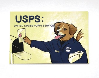 USPS Puppy Postcards / Dog Postcards / Golden Retriever Postman Funny Dog Mailman Cards for Postcrossing