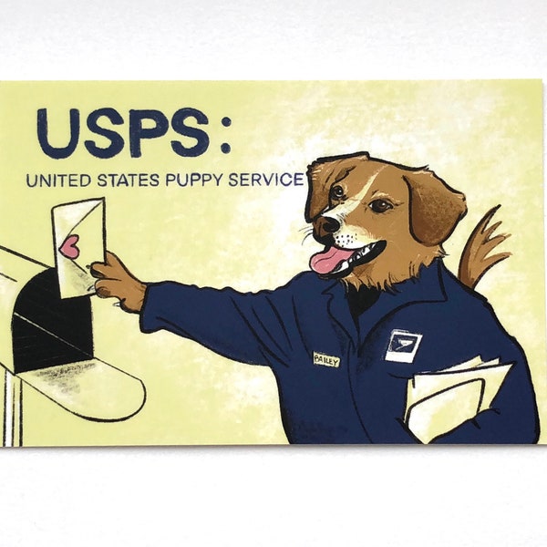 USPS Puppy Postcards / Dog Postcards / Golden Retriever Postman Funny Dog Mailman Cards for Postcrossing