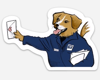 Puppy Mailman Vinyl Sticker / Cute Dog USPS Sticker for Water Bottle Laptop or Bike