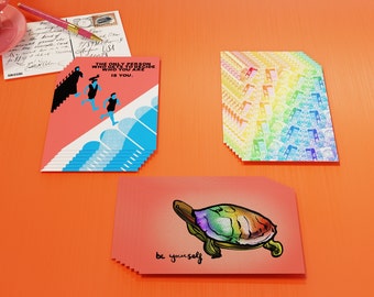 LGBTQIA Postcards Pride 21-card Set LGBTQ+ Art, Whimsical Rainbow Designs, Unique Postcrossing Cards, Gender Expression Love is Love