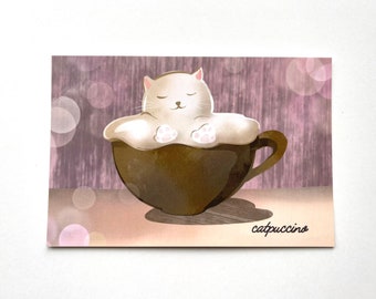 CatPuccino Postcards / Artist Postcards / Cute Coffee Cat Cards for Postcrossing