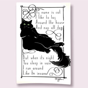 Funny Cat Poem Postcards / Funny Black Cat Cards / Ilikthebred Poem Postcards