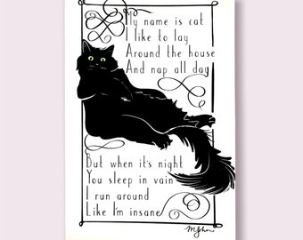 Funny Cat Poem Postcards / Funny Black Cat Cards / Ilikthebred Poem Postcards