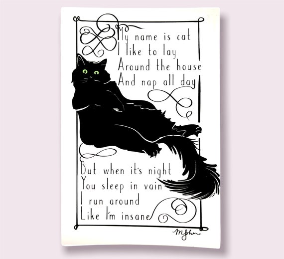 Funny Cat Poem Postcards / Funny Black Cat Cards / Ilikthebred Etsy