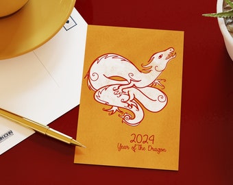 Anno del Drago 2024 Cartoline per il Capodanno lunare / Auguri per il Capodanno cinese per Postcrossing o Amici e familiari