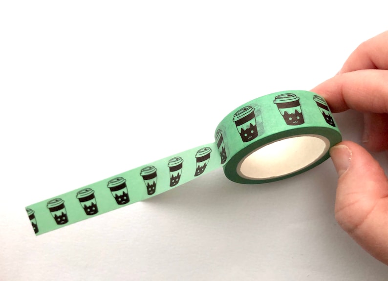 Coffee Cats Washi Tape Green Washi Tapes Decorative Masking Tape