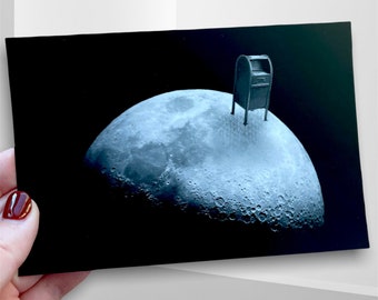 The Postbox on the Moon Postcards / USPS postcards by MNJohn and AlienKat / Moon Stationery for postcrossing or snail mail