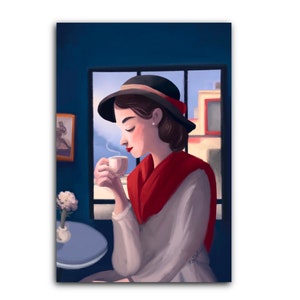 Carte postale Moment café / Carte de café pour amateur de caféine / Carte d'illustration de style vintage
