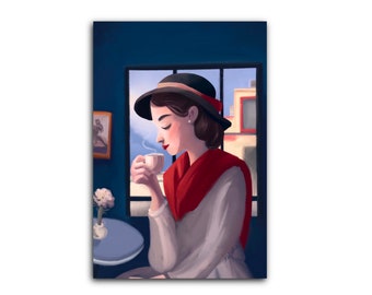 Cartolina del momento del caffè / carta del caffè per gli amanti della caffeina / carta illustrativa in stile vintage