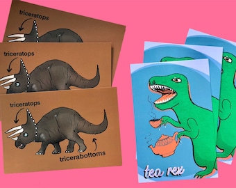 Set of 6 Hilarious Dinosaur Pun Postcards / Pun Postcard Variety Pack / Postcard Set for Postcrossing Kids or Friends / Snail Mail