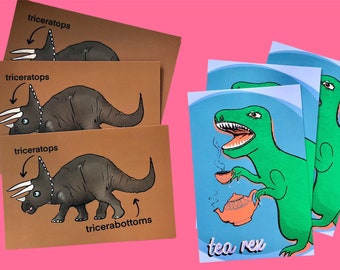 Set of 6 Hilarious Dinosaur Pun Postcards / Pun Postcard Variety Pack / Postcard Set for Postcrossing Kids or Friends / Snail Mail
