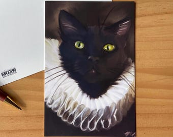 Black Cat Postcard / The Royal Elizabethan Shakespeare Kitty / Funny Cat Card