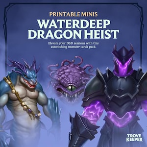 Carte mostro D&D, Waterdeep Dragon Heist, illustrazioni dei mostri, gettoni, miniature pieghevoli, personalizzate, download digitale facile, WDH