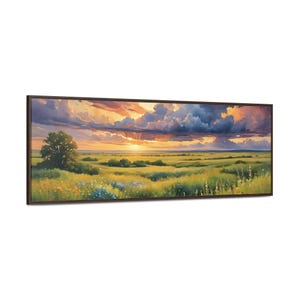 Sunrise Panorama Canvas Wrap, Prairie Landscape Wall Art, Beautiful Colorful Sunrise Print, Black Walnut Frame, Home Decor, Gift
