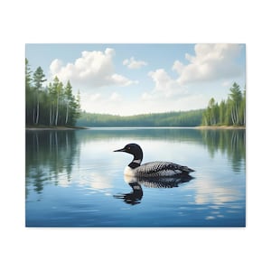 Canvas Print, Loon on Lake, Cabin Decor, Matte, Stretched, North Woods Wall Art, Nature Print, Lake House Gift, Wildlife Decor,