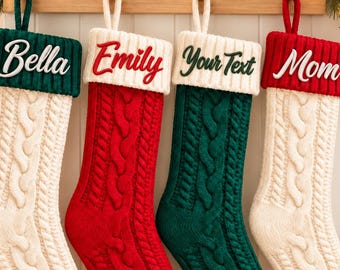 Personalized Christmas 2026 Xmas Embroidered Family Name Stockings, Knit Family Christmas Stockings, Holiday Stockings Gifts