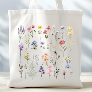 Borsa tote vintage con fiori di campo, borsa tote in tela, regalo floreale per lei, borsa tote con fiori di campo, borsa tote floreale, regalo borsa floreale, regalo per donna