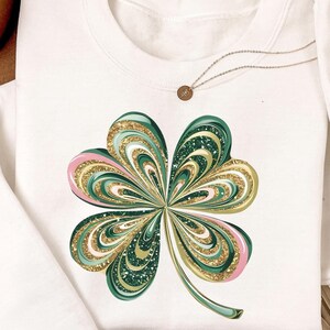 Cute St Patricks Four Leaf Clover Shirt, Lucky Shamrock Shirt, Women's Lucky Crewneck Sweatshirt, Women's St Patrick's Day Sweatshirt