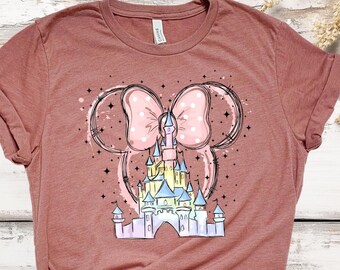Minnie Castle Shirt, Disney Watercolor Shirt, Disney Castle Shirt, Valentine Disney Shirt, Minnie Ear Shirt, Disneyland Family Trip Gift