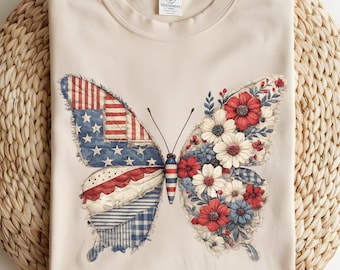 American Flag Butterfly Shirt, Patriotic Butterfly Tee, American Patriotic Flower Tee, 4th Of July Shirt, Independence Day Gift