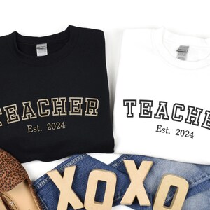 Custom Teacher Embroidery Sweatshirt, Custom Text Embroidery, Embroidered Teacher Varsity Crewneck, Custom Vintage, Gifts For Teacher
