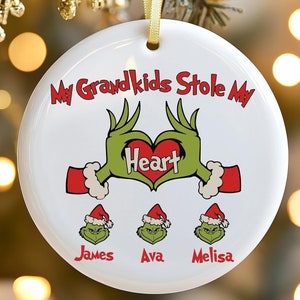 Décoration de Noël personnalisée pour la famille, Décoration de Noël personnalisée pour Grinch, Décoration de prénom pour petits-enfants, Décoration de famille pour Grinch