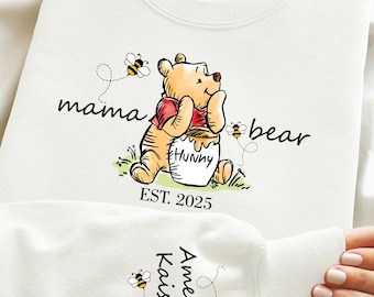 Personlig Mamma Björn Tröja, Mama Est med barnnamn på ärmen Tröja, Anpassad Mamma 2025 Tröja, Nyblivna Mamma T-shirt, Nana, Gåva till Mamma