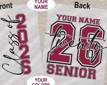 Custom Name Senior 2026 Ready To Press DTF, Class of 2026 DTF Transfer, Back To School DTF Print,Heat Press, Iron On Transfer,Dtf Transfers