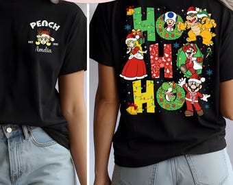 Ho Ho Ho Super Mario Characters Christmas Shirt,Princess Peach Christmas Tee,Universal Matching Family Tee,Mario Epic Universe Christmas Tee