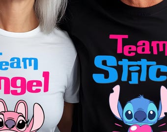 Stitch Gender Reveal Shirt – Disney Pink or Blue Baby Shower Tee – Angel & Stitch Couple Matching Shirts – Mommy Daddy Loves You- Gender Tee