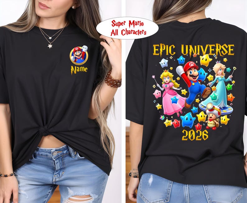 Custom Super Mario Galaxy Shirt,Epic Universe 2026 Tee,Family Universal Studios Mario Tee,Super Mario All Characters Tshirt,Family Trip 2026 bild 1
