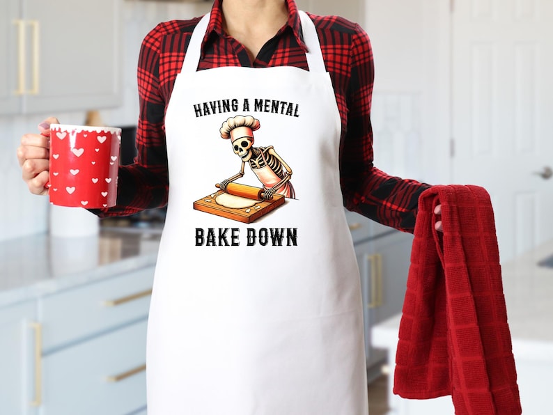 Having A Mental Bake Down Apron, Chef Skeleton Apron, Gift Apron For Man and Woman, Baker Gift, Funny Baking Apron, Cookie Baker Gift, Apron image 3
