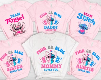 Custom Gender Reveal Shirt, Stitch Gender Tee, Stitch Gender Party Tees,  Baby Shower Blue or Pink Shirt, Boy or Girl Pregnancy, New Mom Tee