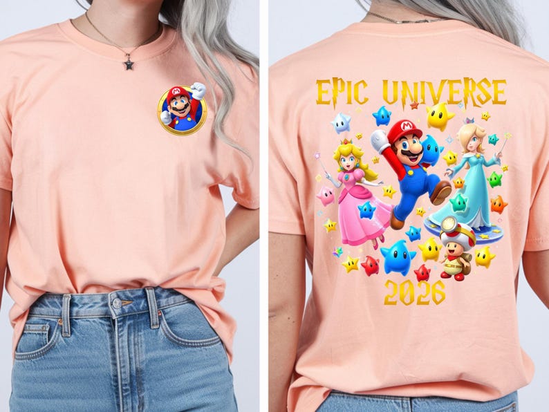 Custom Super Mario Galaxy Shirt,Epic Universe 2026 Tee,Family Universal Studios Mario Tee,Super Mario All Characters Tshirt,Family Trip 2026 bild 8