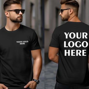 Doppelseitiges T-Shirt mit benutzerdefiniertem Logo im Taschenformat, Geschäftslogo-Shirt, benutzerdefinierte Marken-T-Shirts, benutzerdefiniertes Schullogo-T-Shirt, vorderes und hinteres Logo-Shirt, Teamlogo