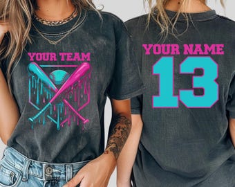 Custom Drip Baseball Bat Shirt, Comfort Colors® Custom Baseball Team Tee, Baseball Mom, Baseball Shirt, Custom Baseball Number and Name Tees