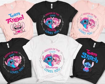 Keeper Of The Gender Shirt, Custom Stitch Angel Gender Reveal Shirt, Disney Gender Reveal Party, Team Stitch&Angel Tee, Family Loves You Tee