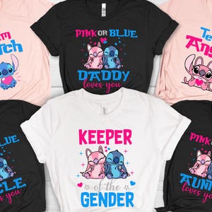 Custom Stitch Gender Reveal Shirt– Disney Baby Shower Tee– Pink or Blue Family Loves You– Cute Pregnancy Announcement Shirt–Team Boy or Girl