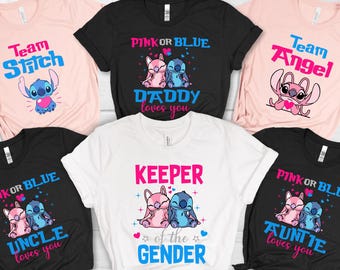 Custom Stitch Gender Reveal Shirt– Disney Baby Shower Tee– Pink or Blue Family Loves You– Cute Pregnancy Announcement Shirt–Team Boy or Girl