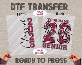 Custom Name Senior 2026 Ready To Press DTF, Class of 2026 DTF Transfer, Back To School DTF Print,Heat Press, Iron On Transfer,Dtf Transfers