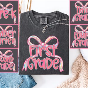 Teacher Coquette First Day of School Shirt Comfort Colors® Girly Pink Bow Tee, Pre-k 1st/2nd/3rd/4th Grade Shirts, Girls Back to School Tees