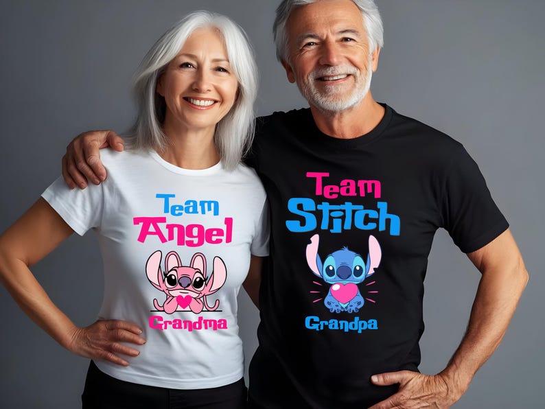 Stitch Gender Reveal Shirt – Disney Pink or Blue Baby Shower Tee – Angel & Stitch Couple Matching Shirts – Mommy Daddy Loves You- Gender Tee image 1