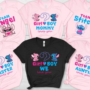 Custom Gender Reveal Shirt,Disney Stitch Angel Tee,Baby Announcement Tee,Team Stitch Shirt,Team Angel Shirt,Baby Shower Party,Pregnancy Tee