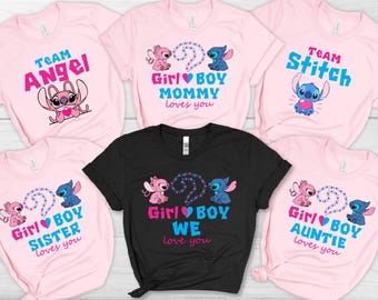 Custom Gender Reveal Shirt,Disney Stitch Angel Tee,Baby Announcement Tee,Team Stitch Shirt,Team Angel Shirt,Baby Shower Party,Pregnancy Tee
