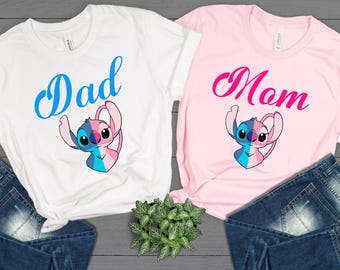 Disney Stitch Angel Gender Reveal Shirt, Custom Gender Reveal Shirt, Gender Reveal Party Shirt, Mom & Dad Gender Reveal Tees, Gender Reveal