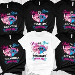Custom Gender Reveal Shirt, Pink or Blue Angel Stitch Shirt,Baby Reveal Tee, Family Loves You Tee, Family Matching Tee, Gender  Family Tees