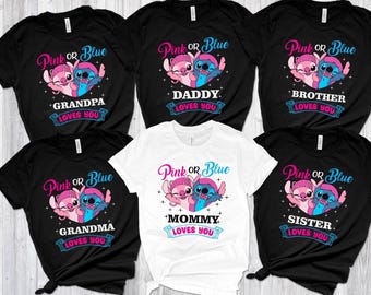 Custom Gender Reveal Shirt, Pink or Blue Angel Stitch Shirt,Baby Reveal Tee, Family Loves You Tee, Family Matching Tee, Gender  Family Tees