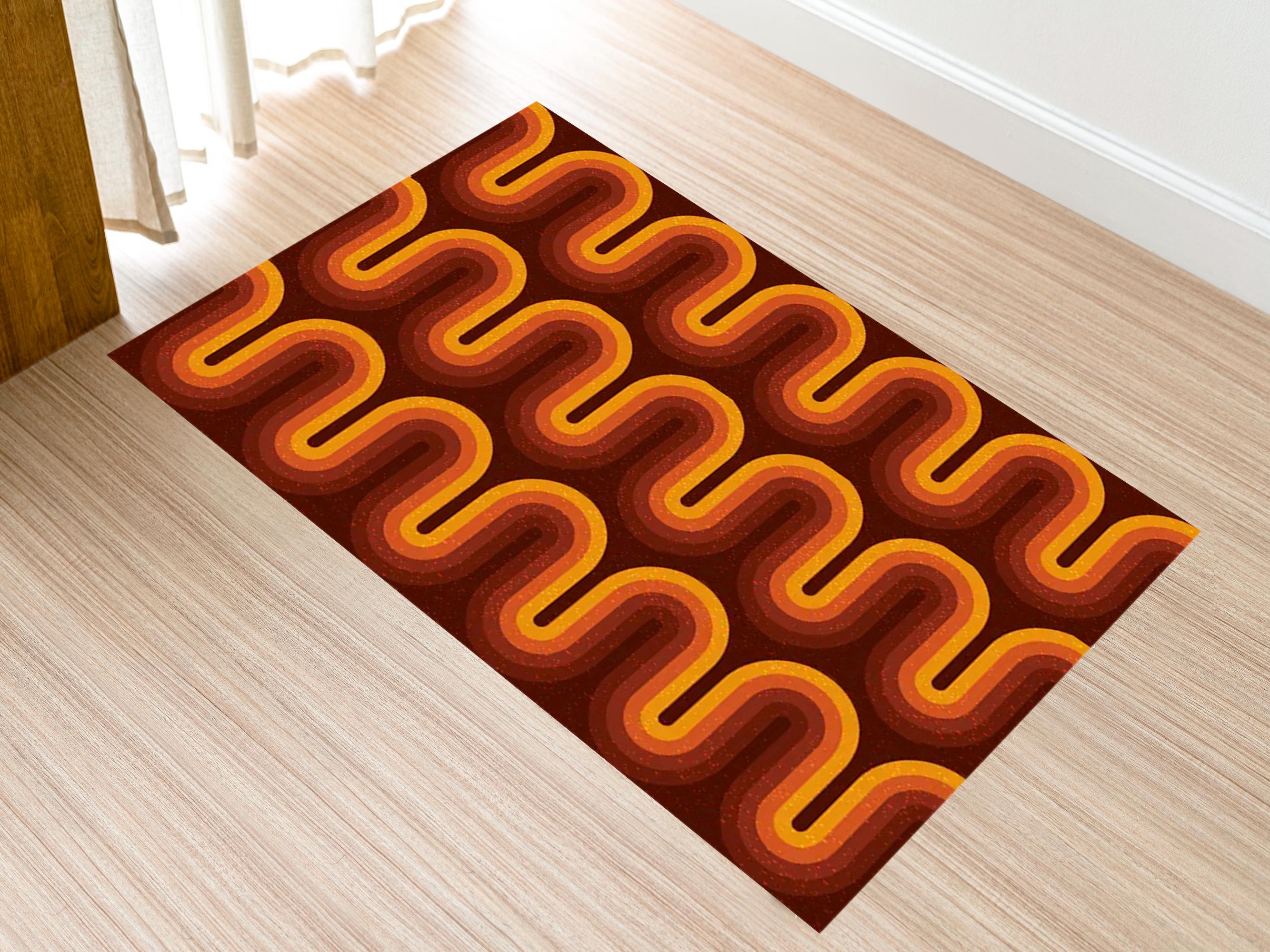 70s Rug Patterns Retro Rugs, 70S Rug, Brown Orange Geometric Rug, Groovy Dorm Decor ...